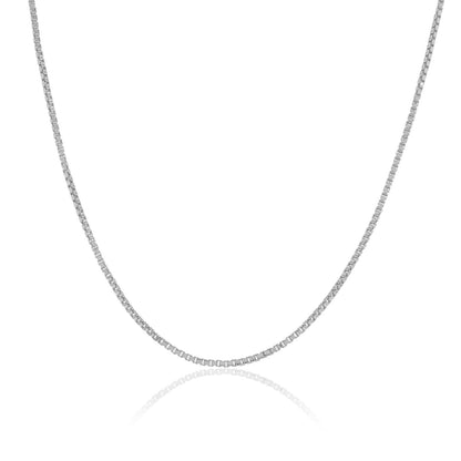 A 925 sterling silver box chain for men on a white background.  The timeless design makes it a versatile neck accessory for men or boy