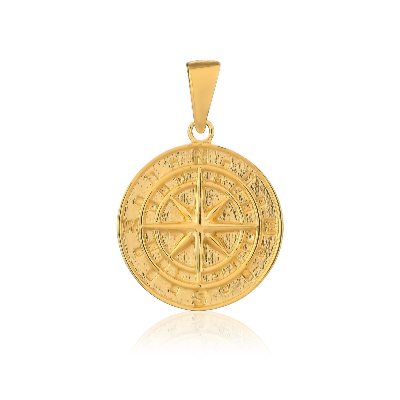 A gold pendant for men showcases a detailed compass, a symbol of direction, travel, and adventure.