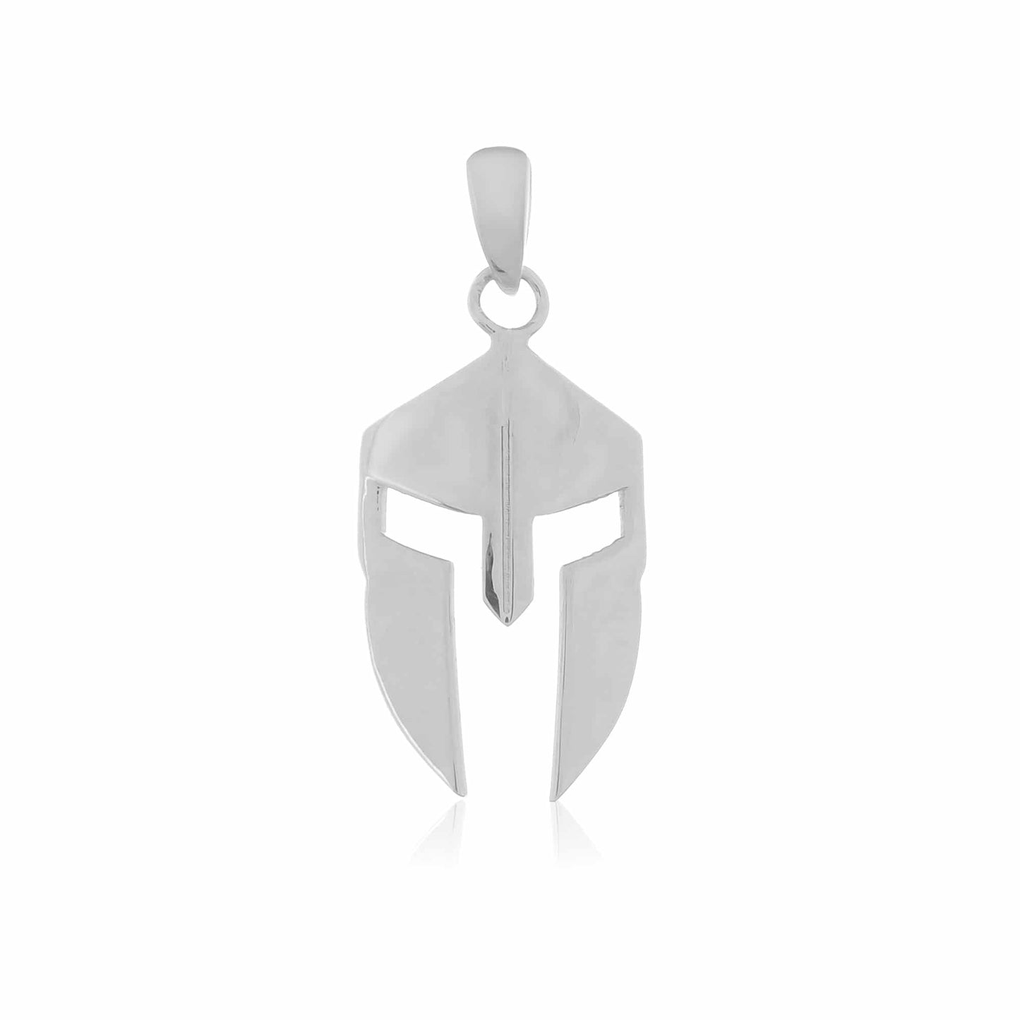 Crafted in original silver, a miniature Spartan helmet, its detailed features contrasting against a clean white backdrop.