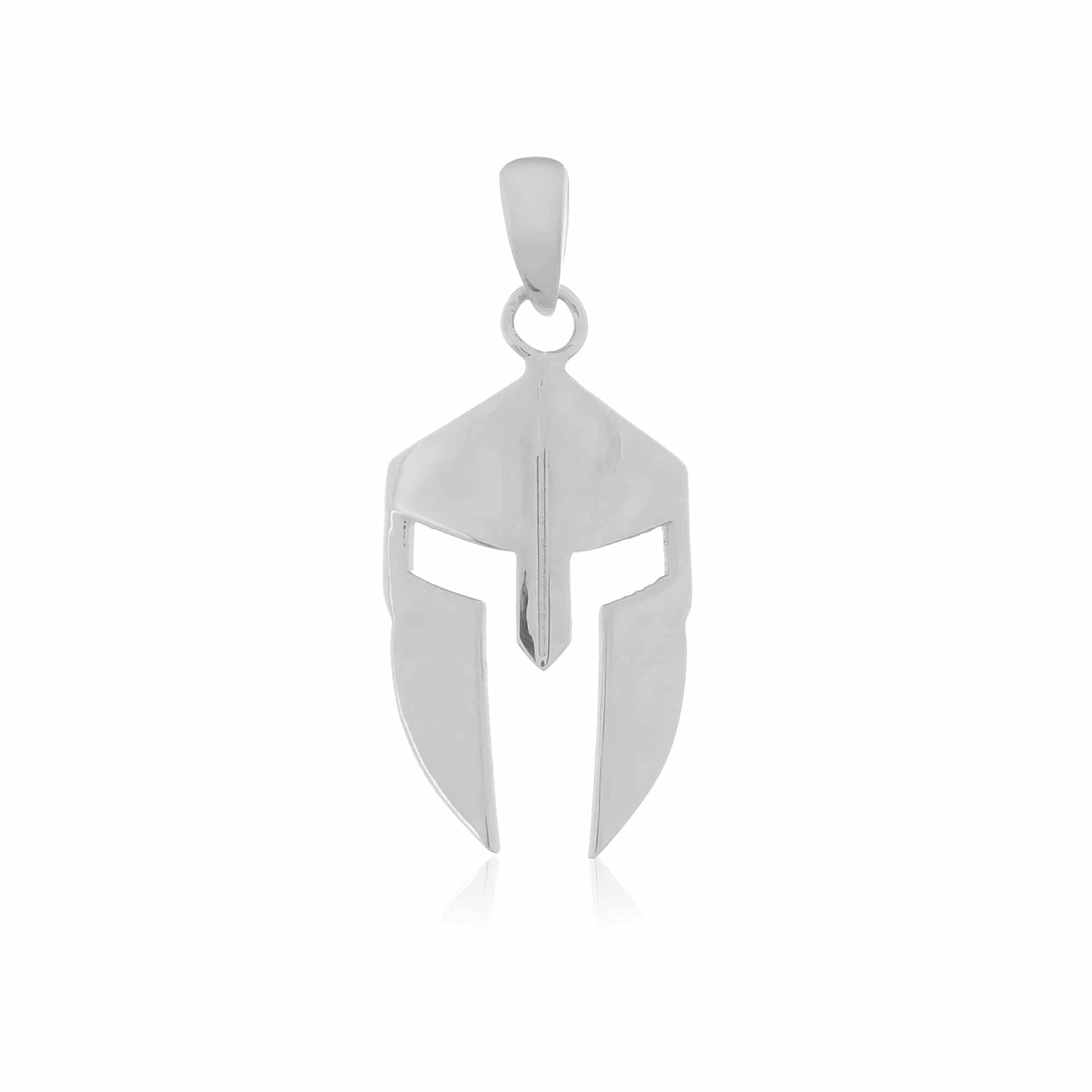 Crafted in original silver, a miniature Spartan helmet, its detailed features contrasting against a clean white backdrop.