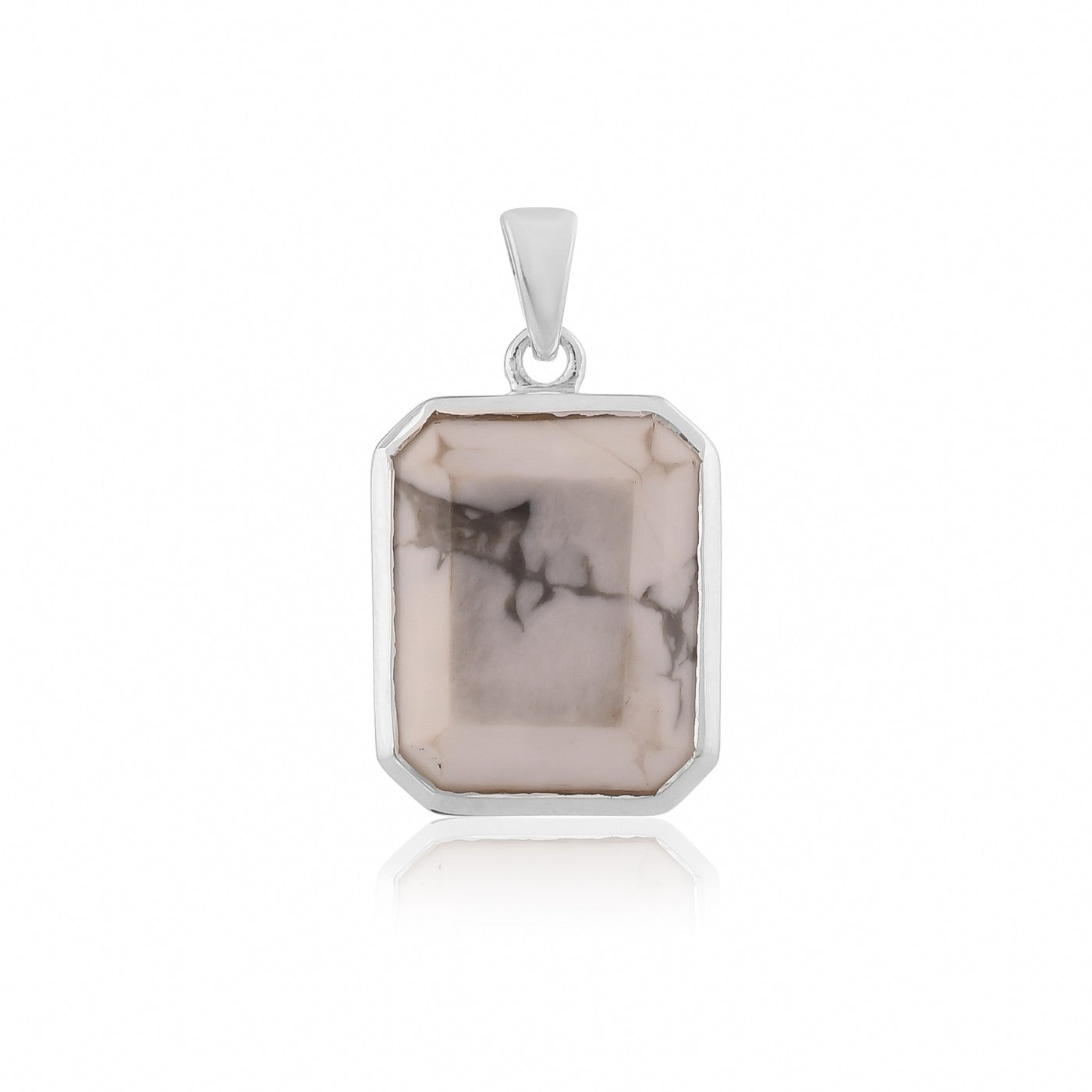 This 925 sterling silver pendant showcases a radiant howlite white stone. A perfect gift to male for any occasion.