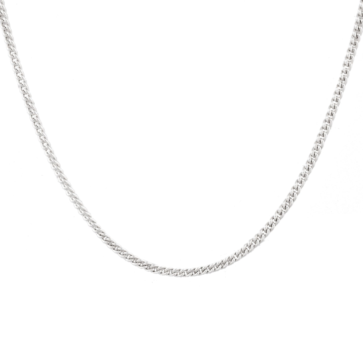 A 925 sterling silver chain necklace photographed on a white background. The neck chain for men casts a subtle shadow.