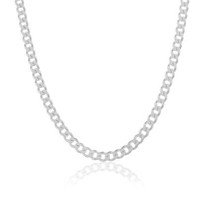 Close-up photo of a 925 sterling silver curb chain. The thick chain has a shiny finish and reflects light on a white background.