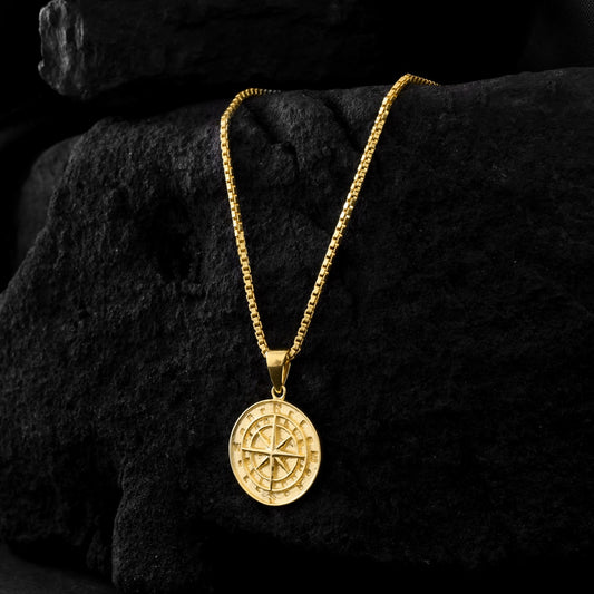 Compass of Courage Pendant with Box Chain - Gold