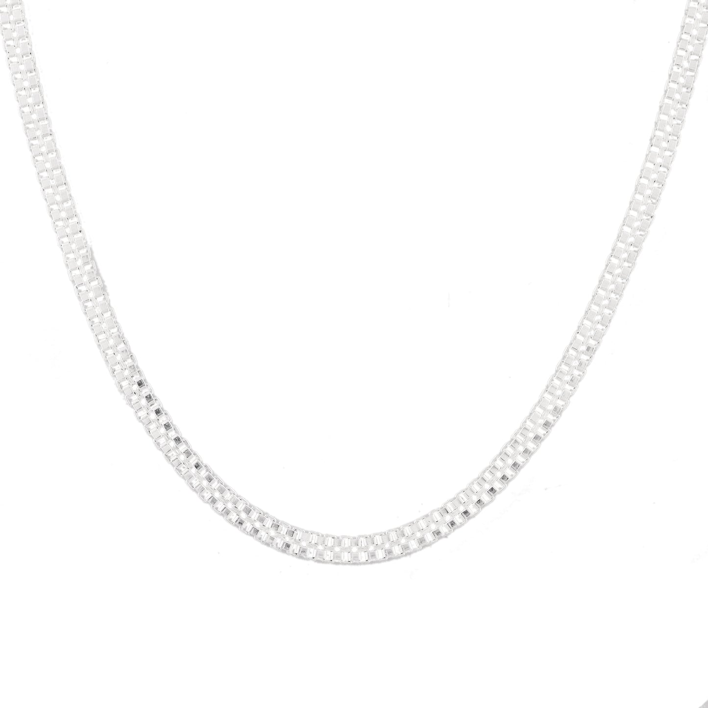 A close-up photo of a pure silver chain necklace for men with a simple clasp