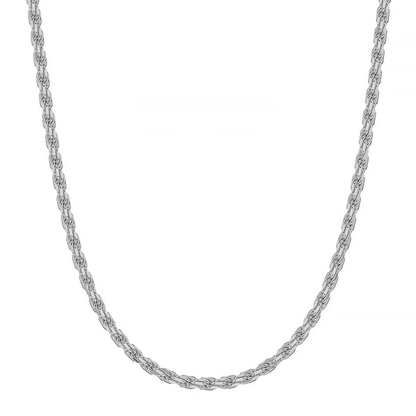 Close-up of a 925 Sterling silver rope chain for men with a classic design, showcasing its intricate details and polished finish.