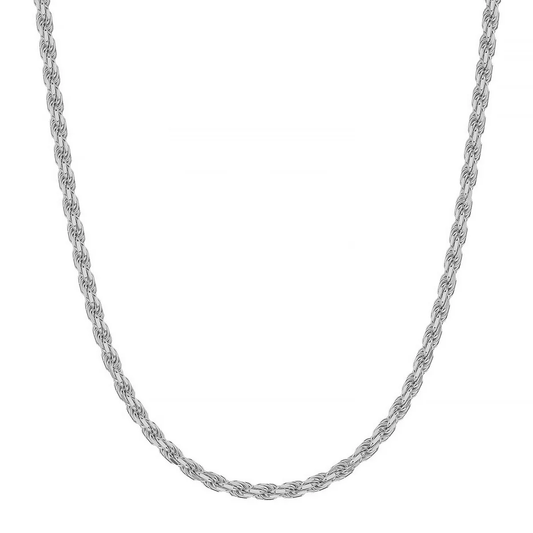 Close-up of a 925 Sterling silver rope chain for men with a classic design, showcasing its intricate details and polished finish.